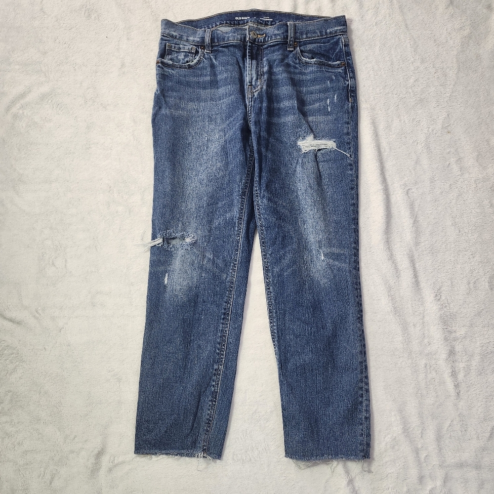 OLD NAVY Womens Mid-rise Boyfriend Raw Hem Distressed Jean Size 6‎